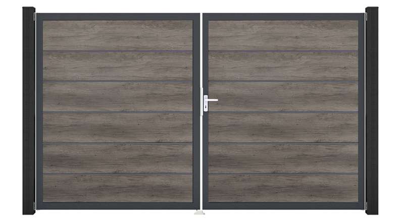planeo Gardence Simply Premium - Porta in PVC - DIN destra 2 ante Rovere Monumento con telaio in alluminio antracite | DB703 300 x 180 cm