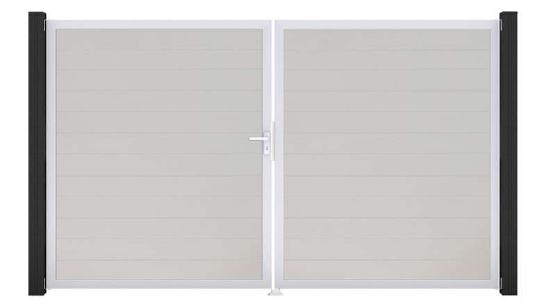 planeo Gardence Simply Small - Porta in PVC - DIN sinistra a 2 ante bianca con telaio in alluminio argento | EV1 300 x 180 cm