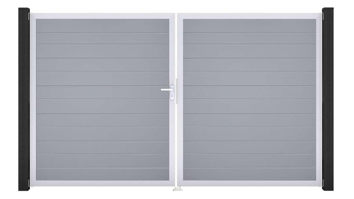 planeo Gardence Simply Small - Cancello in PVC a 2 ante, grigio argento con telaio in alluminio, 300 x 180 cm