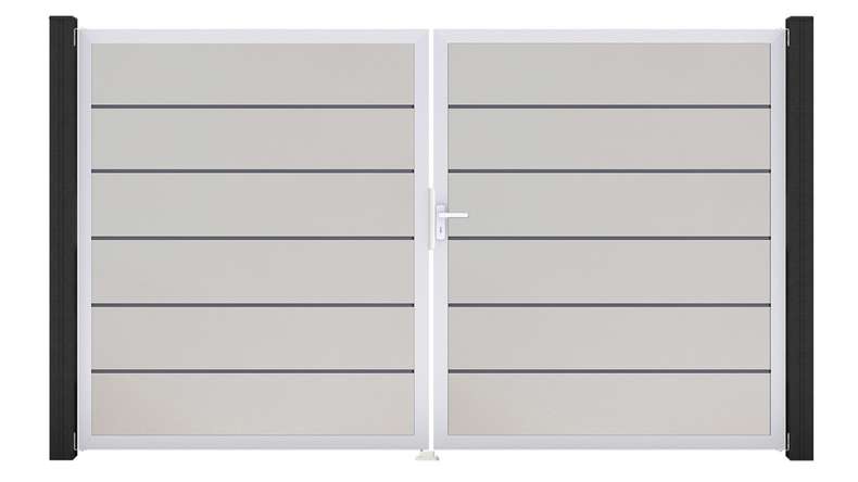 planeo Gardence Simply Premium - Porta in PVC - DIN destro a 2 ante bianco con telaio in alluminio argento | EV1 300 x 180 cm