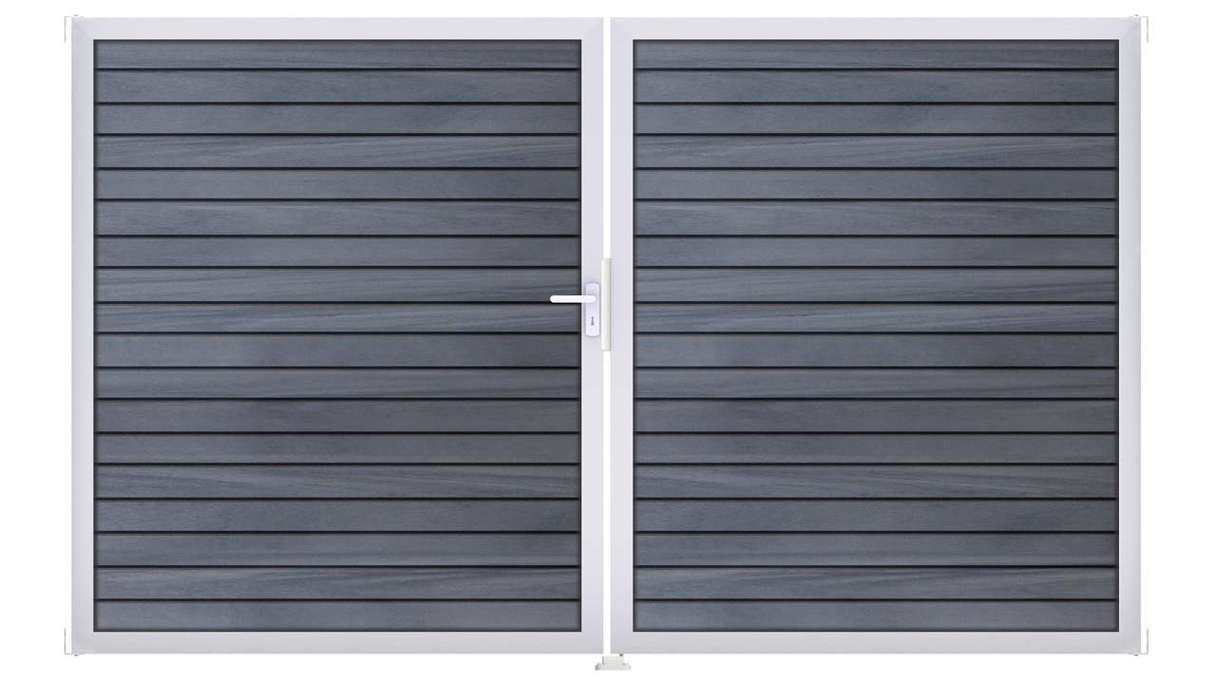 planeo Gardence Trendy - Cancello BPC a rombi - a 2 ante, grigio pietra, co-ex con telaio in alluminio