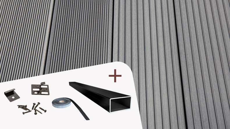 TitanWood set completo 3m struttura a listello cavo scanalato grigio chiaro 16m² incl. alluminio-UK