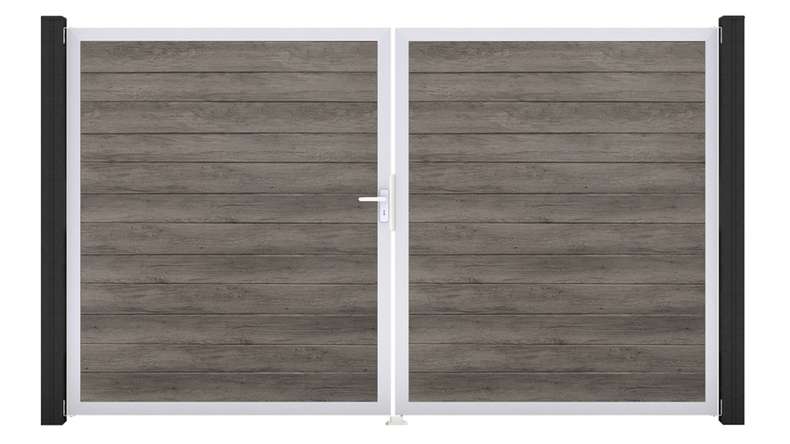 planeo Gardence Simply Small - Porta in PVC - DIN sinistra 2 ante Monument Oak con telaio in alluminio argento | EV1 300 x 180 cm