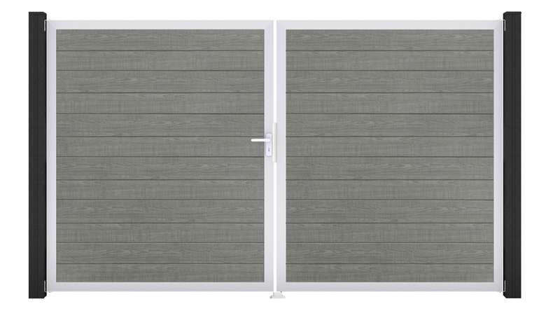 planeo Gardence Simply Small - Cancello in PVC a 2 ante Grey Ash Cut con telaio in alluminio 300 x 180 cm