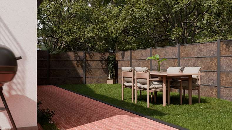 planeo Gardence Resistant - recinzione a innesto in HPL effetto ruggine 180 x 183 cm