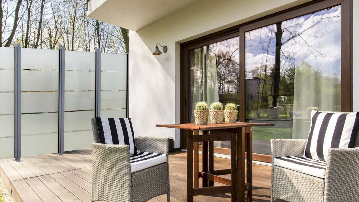 planeo Gardence Flair - Recinzione in vetro verticale strisce di blocco 120 x 180cm
