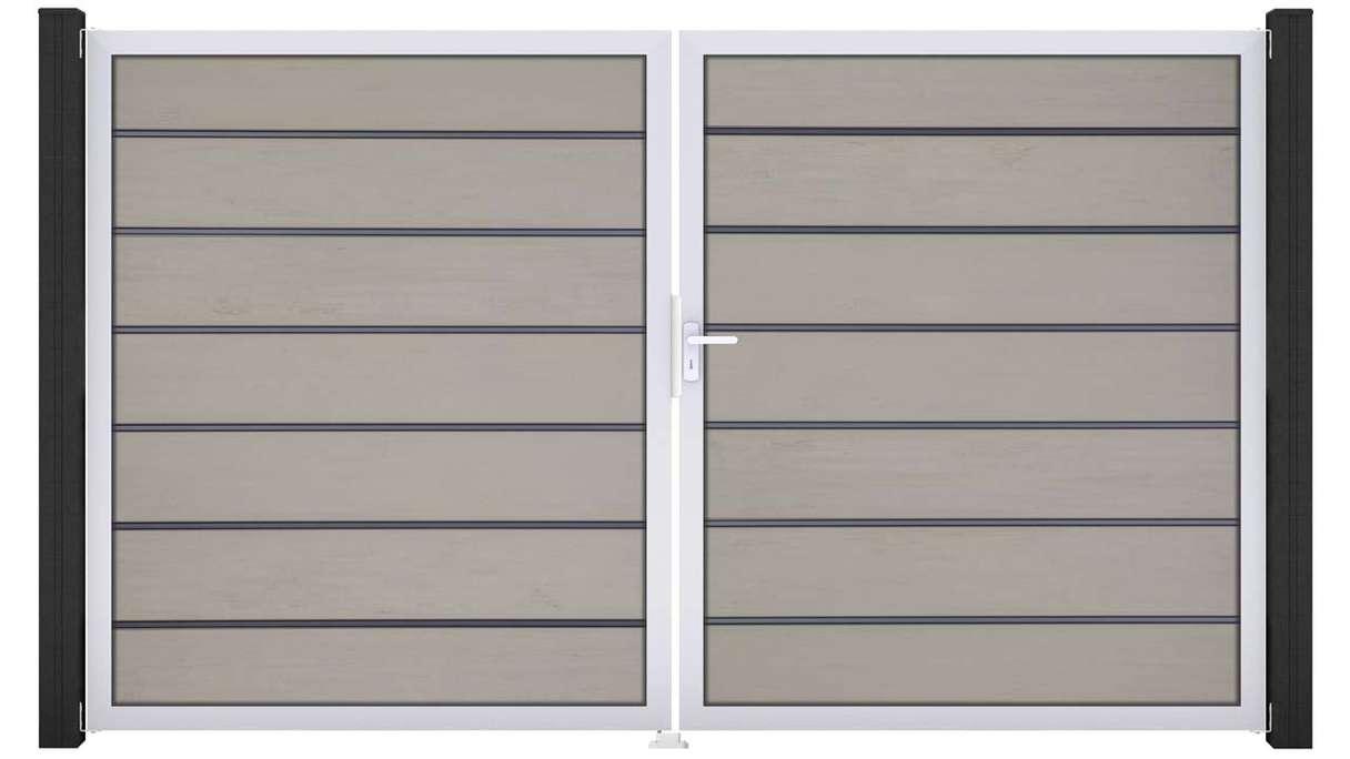 planeo Gardence Deluxe - Cancello BPC - a due ante, bicolore sabbia con telaio in alluminio 