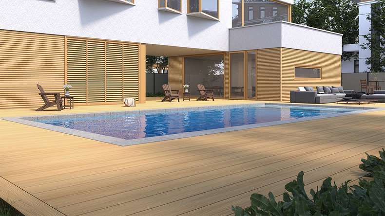 planeo MAXLine Nature - Pannello per decking XL rivestito in WPC CoEx camera cava - sabbia 3m strutturato/liscio spazzolato