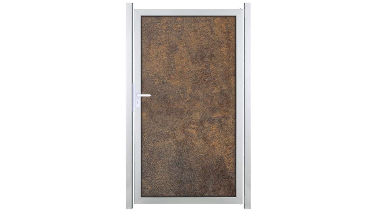 planeo Gardence Resistant - Cancello frangivista in HPL con effetto ruggine e telaio in alluminio