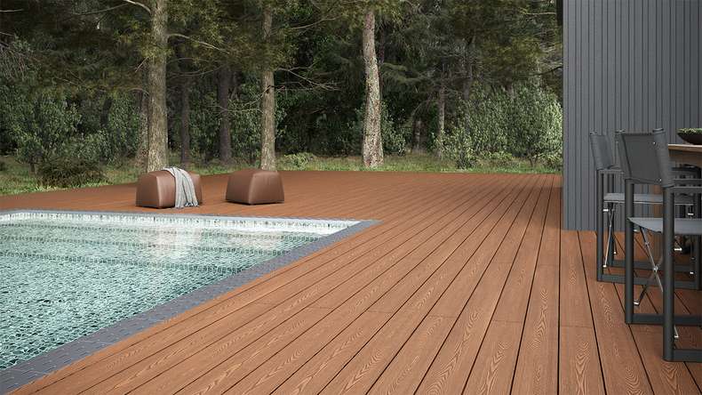 planeo SolidWood WPC decking set completo tavola piena 3m (46,31m²) - marrone chiaro francese/testurizzato