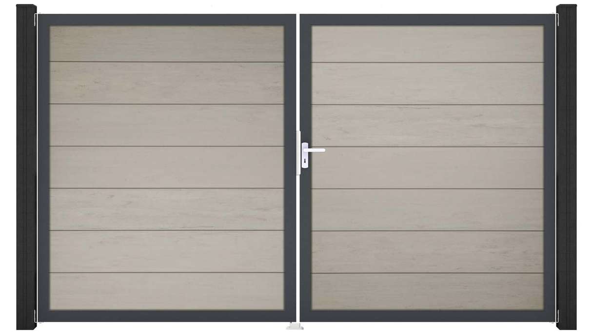 planeo Gardence Strong XL - Cancello BPC - a due ante, bicolore sabbia con telaio in alluminio