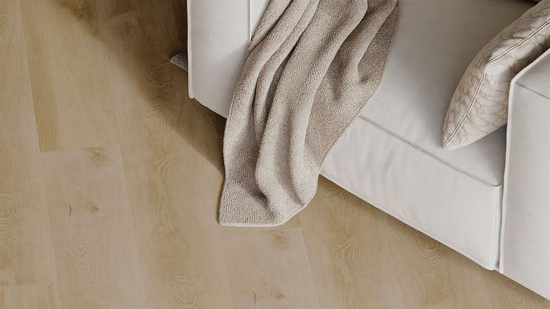 planeo Vinile rigido Klick - HOMEtec Basic 30 IXPE Rovere ambrato illuminato dal sole | Isolamento acustico integrato (RP-E30-5)