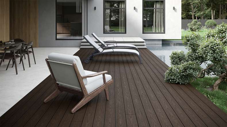 planeo CoEXWood WPC tavola con rivestimento solido - Marrone chiaro/Marrone scuro 3m strutturato
