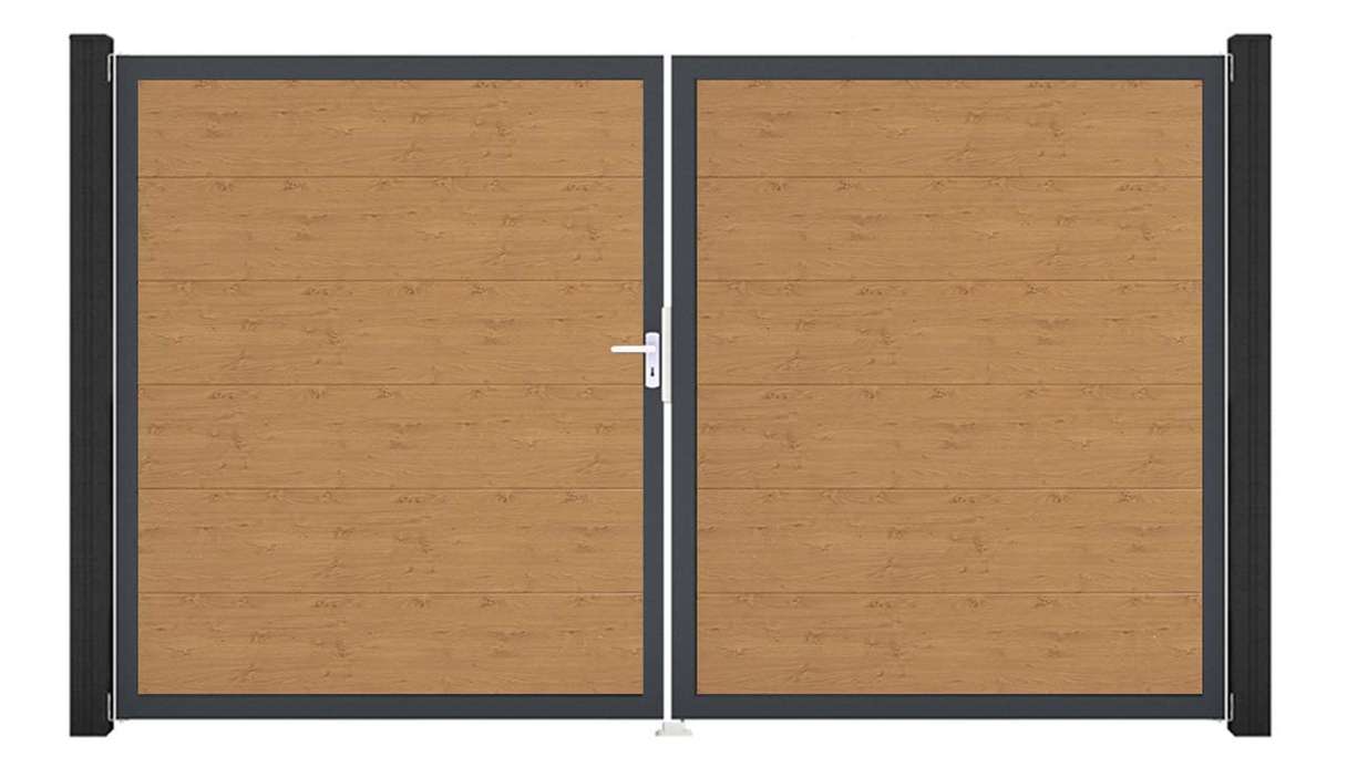 planeo Gardence Simply - Cancello in PVC a 2 ante, rovere naturale con telaio in alluminio