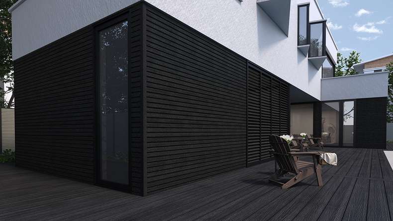 planeo LINEA Slim - Rivestimento per facciate in WPC CoEx, nero, 2900 x 215 mm