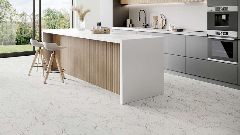 planeo Vinile rigido a incastro - Pietra Carrara Marmo Opaco | Isolamento acustico integrato (100P2921MT)