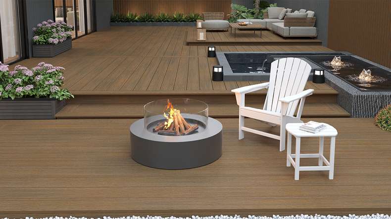 planeo MAXLine Nature - pannello per decking WPC CoEx avvolto XL camera cava - teak Burma 3m strutturato/liscio spazzolato
