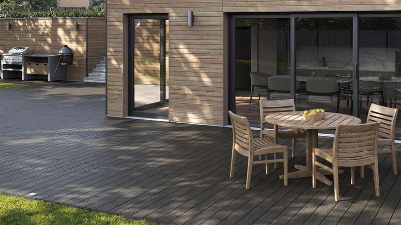 planeo AntikWood Set completo di listoni massicci per decking WPC - grigio antracite anticato