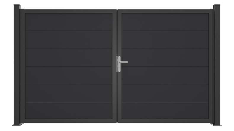 planeo Gardence Simply Guard - Cancello in PVC - a due ante, grigio antracite con telaio in alluminio, 300 x 180 cm