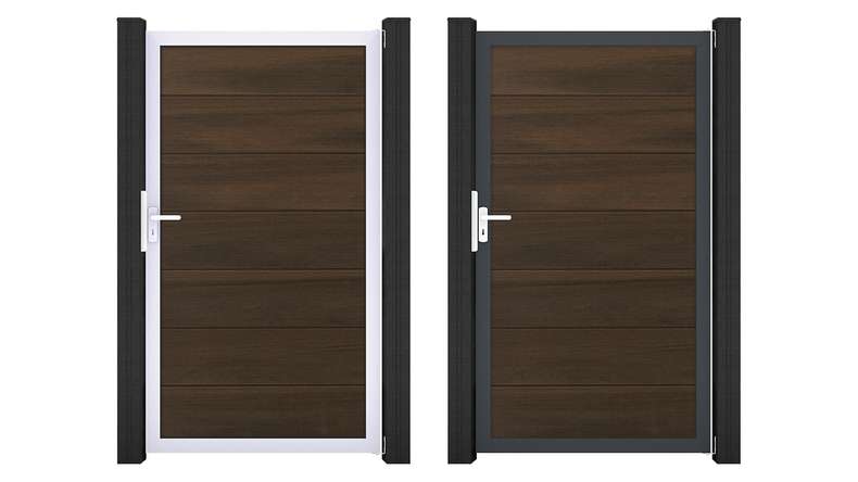 planeo Gardence Strong XL - Cancello universale BPC in noce co-ex con telaio in alluminio 100 x 180 x 4 cm