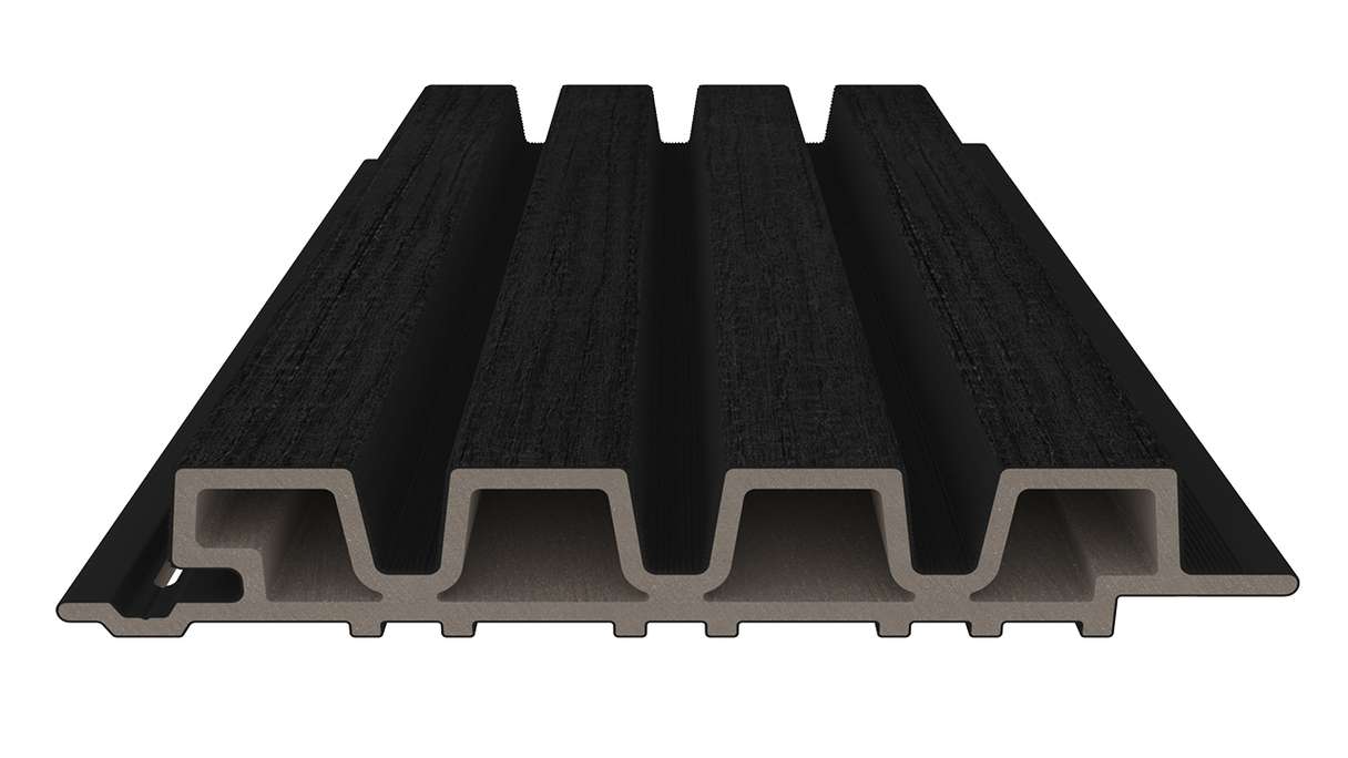 planeo LINEA Slim - Rivestimento per facciate in WPC CoEx, nero, 2900 x 215 mm