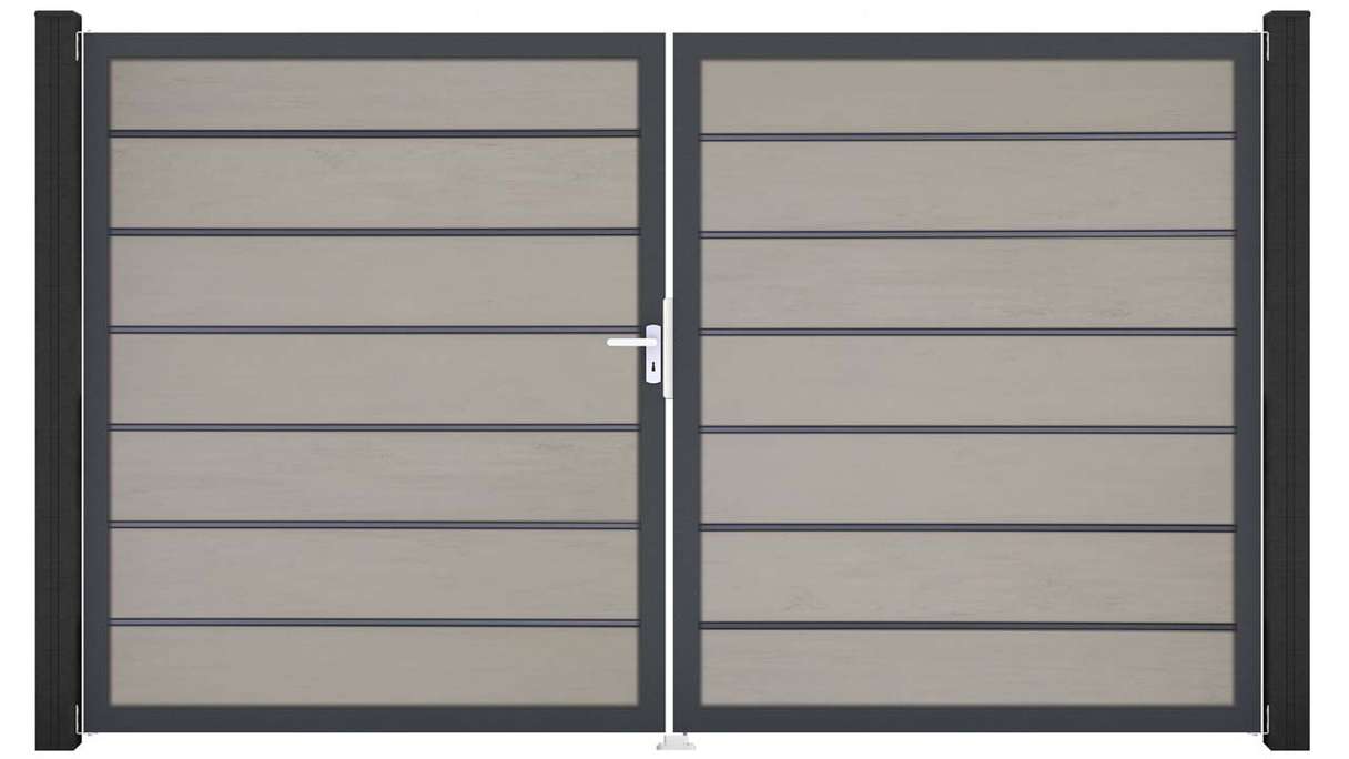 planeo Gardence Deluxe - Cancello BPC - a due ante, bicolore sabbia con telaio in alluminio 