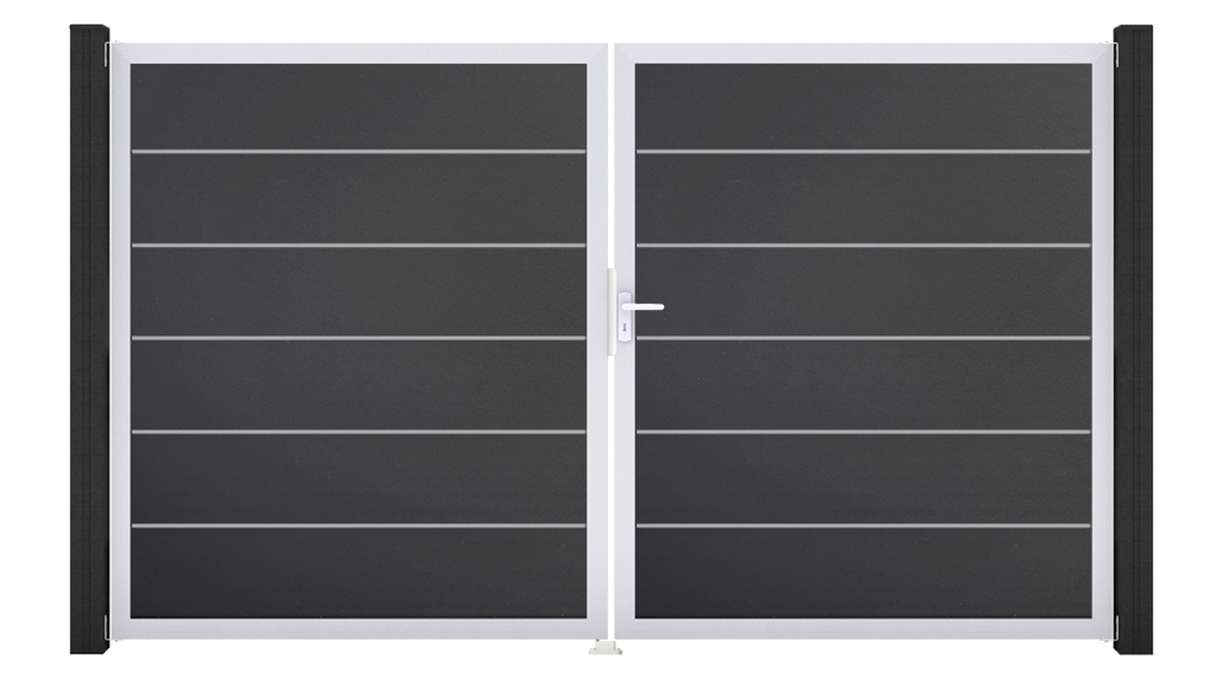 planeo Gardence Simply Premium - Cancello in PVC a 2 ante, grigio antracite con telaio in alluminio, 300 x 180 cm