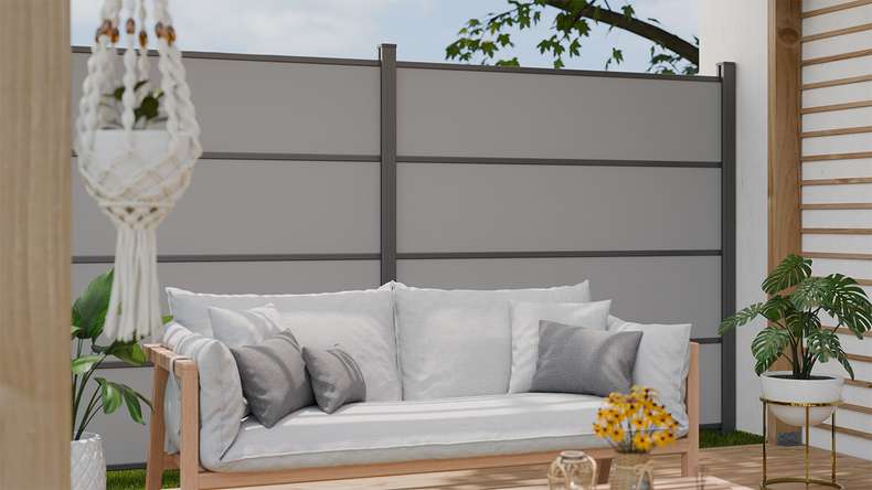 planeo Gardence Resistant - recinzione a innesto HPL uni grey 180 x 183 cm