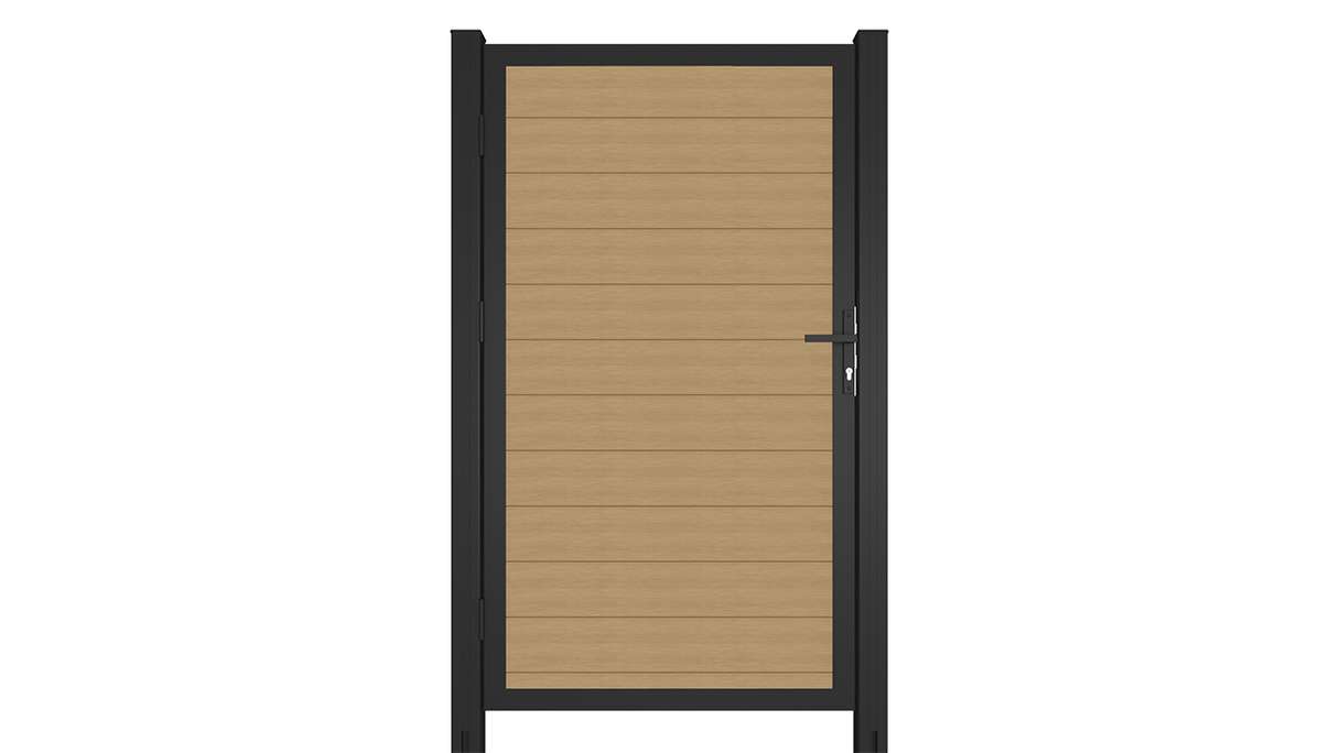 planeo INFINITY - Porta universale WPC CoEx sabbia con telaio in alluminio antracite 100 x 180 cm