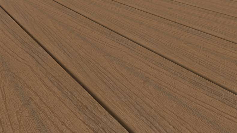 planeo WOODLine Nature - Pannello per decking rivestito in WPC CoEx a camera cava - Burma teak 3m strutturato/liscio spazzolato