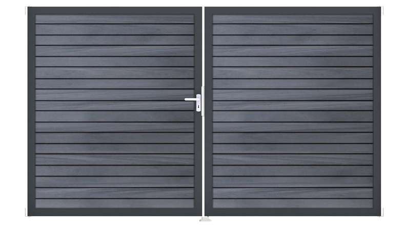 planeo Gardence Trendy - Cancello BPC a rombi - a 2 ante, grigio pietra, co-ex con telaio in alluminio