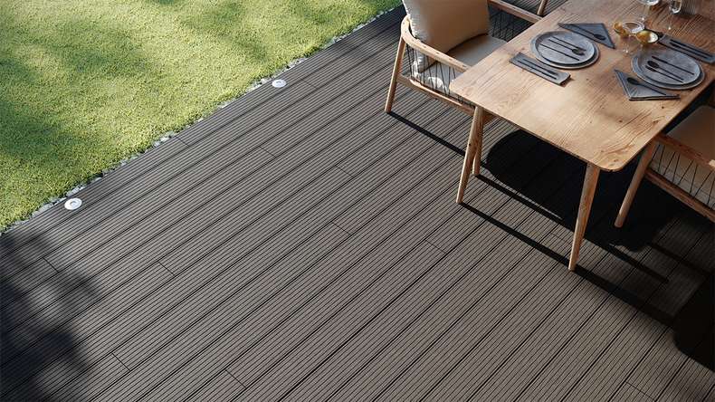 planeo LightWood WPC decking set completo tavole a camera cava - grigio scuro scanalato/scanalato