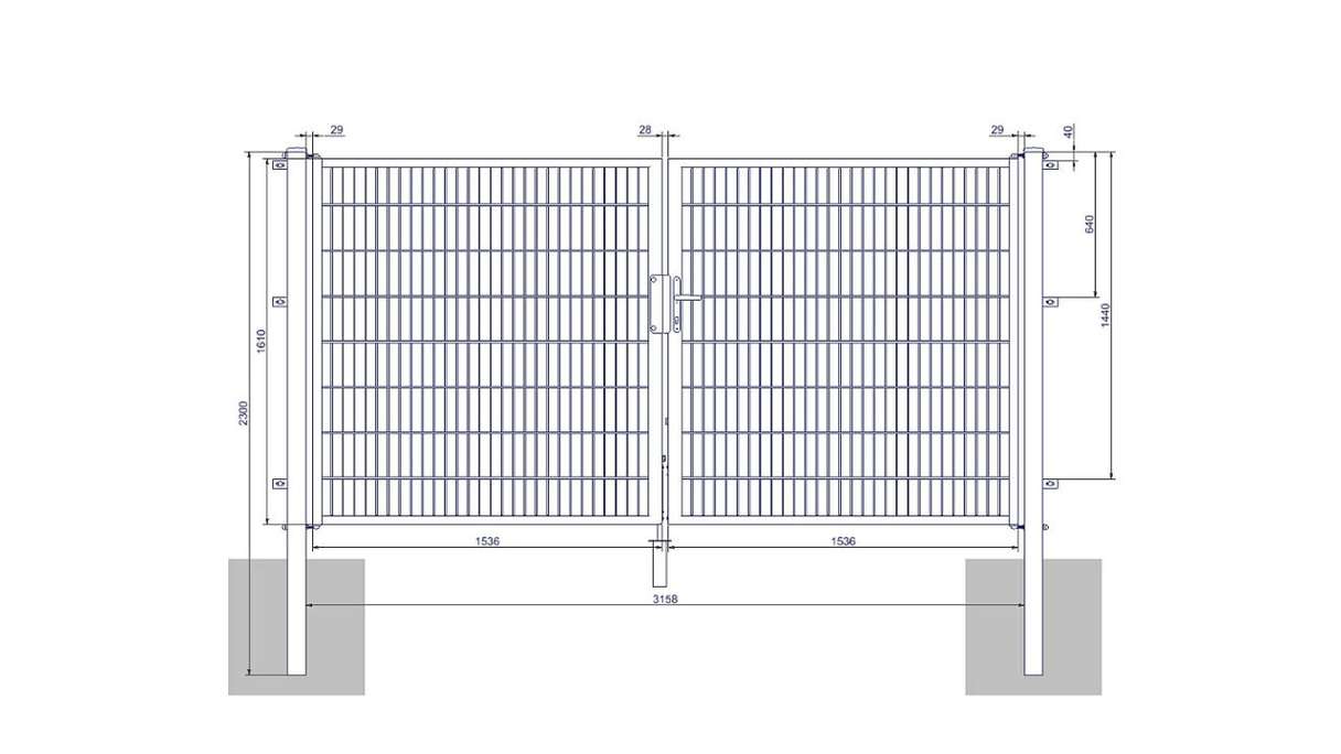 Porta universale media a 2 pannello zincati a caldo A 1600 x L 3158 mm inclusi i pali della porta