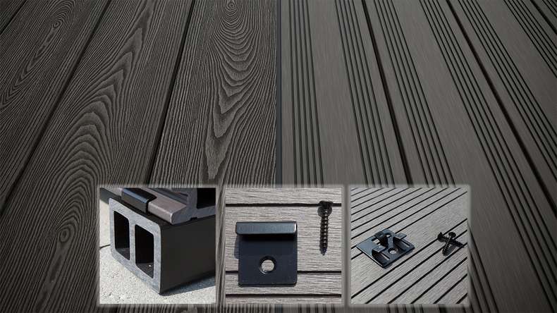 planeo SolidWood WPC decking set completo di tavole massicce - Grigio scuro francese/testurizzato
