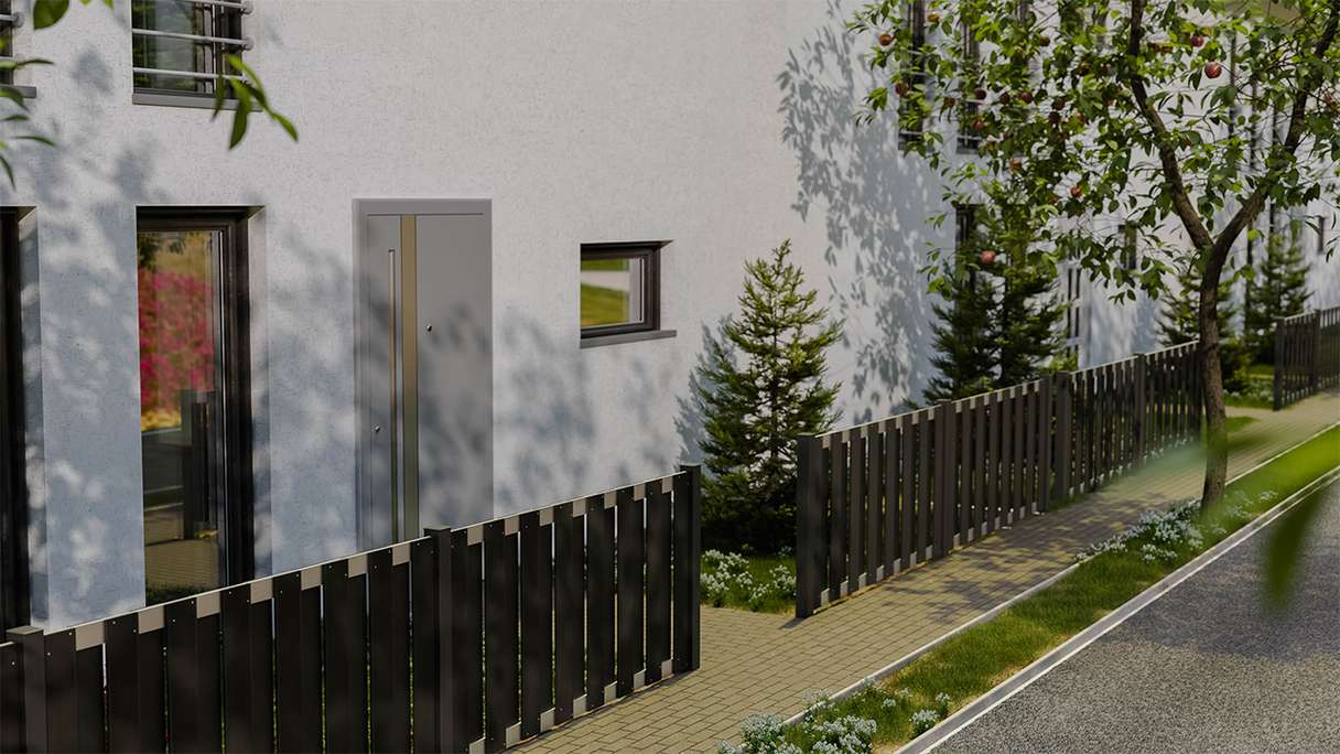planeo Gardence Premade - BPC recinzione da giardino anteriore antracite con traversa EV1 argento 180 x 90 cm