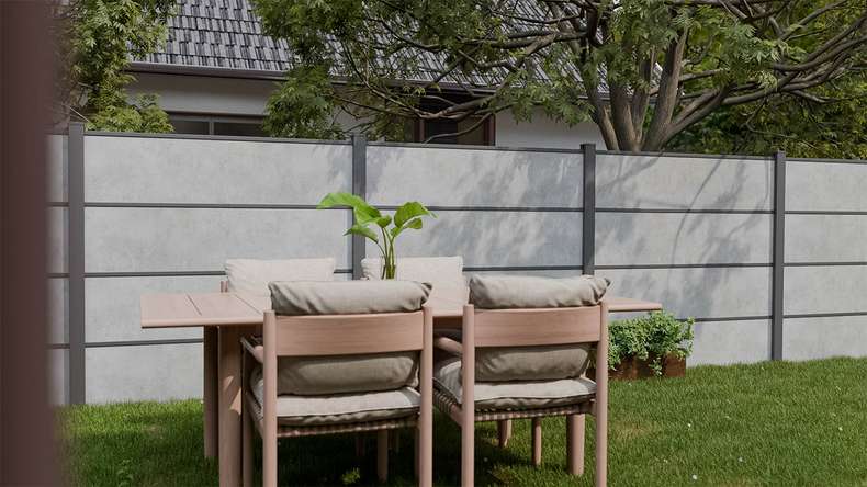 planeo Gardence Resistant - recinzione a innesto in HPL grigio cemento 180 x 183 cm