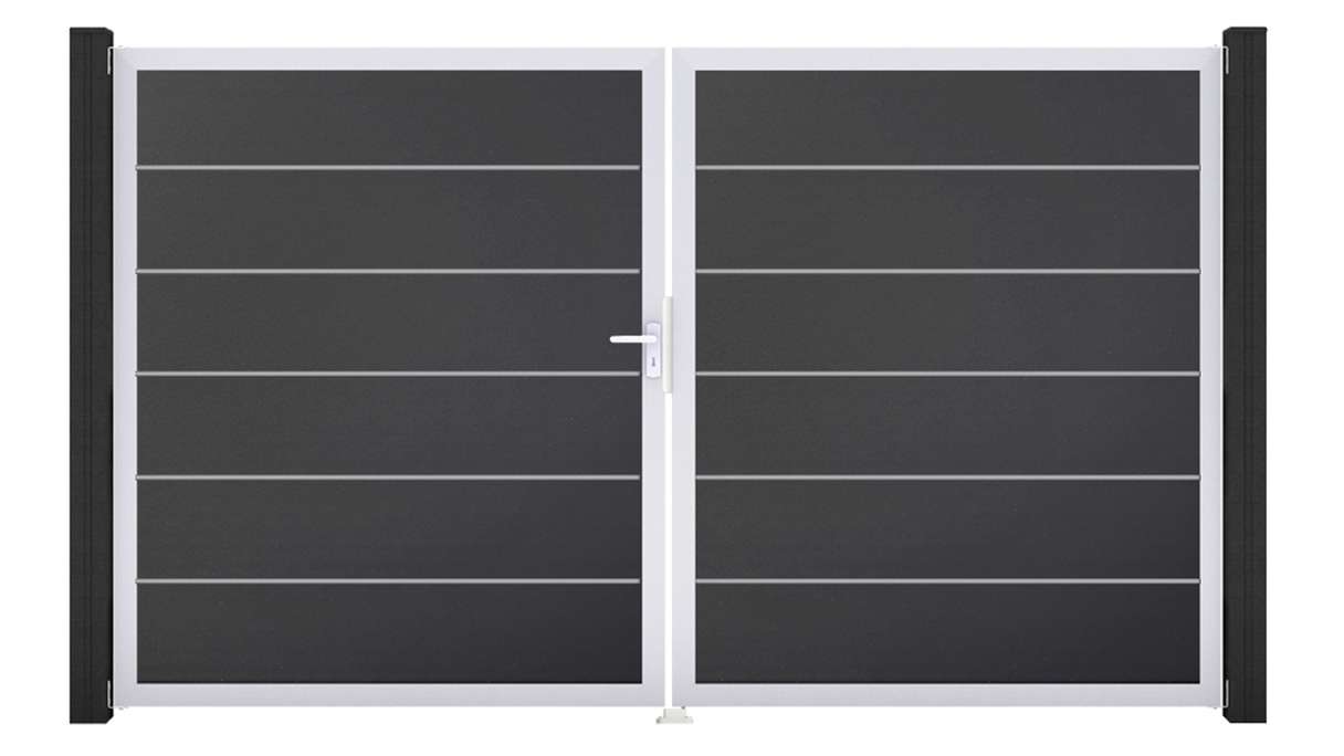 planeo Gardence Simply Premium - Cancello in PVC a 2 ante, grigio antracite con telaio in alluminio, 300 x 180 cm