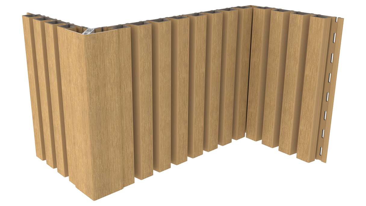planeo LINEA Slim - Rivestimento per facciate in WPC CoEx, colore sabbia, 2900 x 215 mm