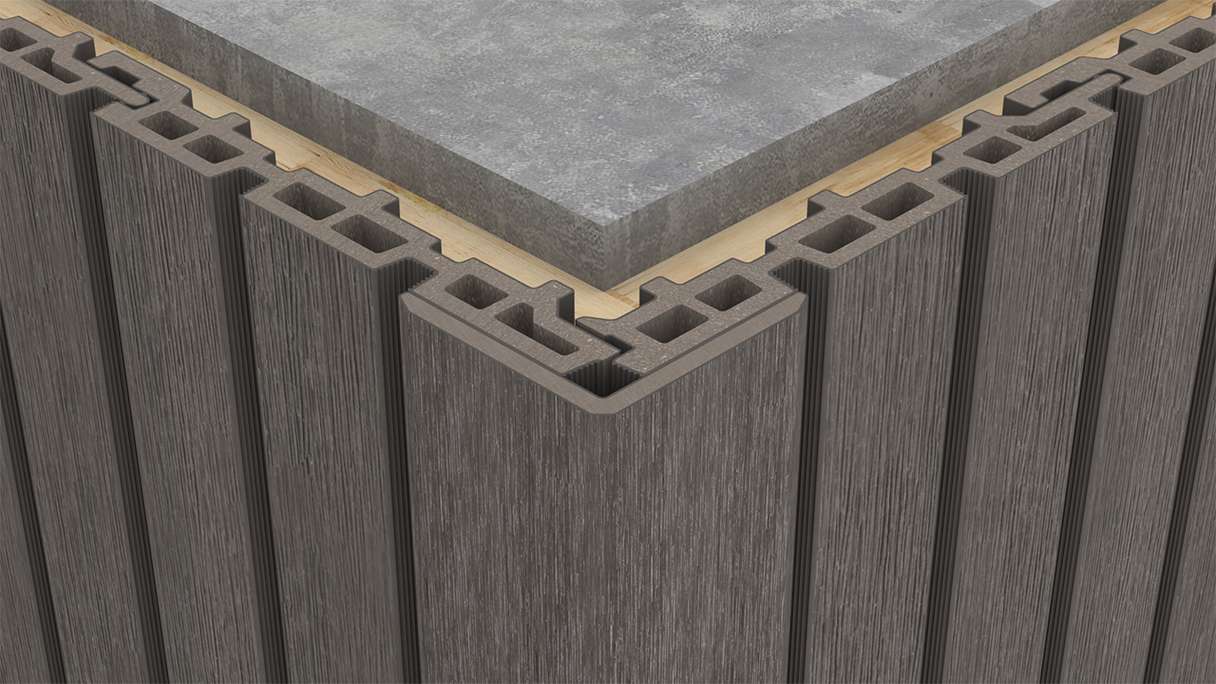 planeo LINEA - Angolo interno ed esterno in WPC CoEx, grigio scuro, 2900 x 55 x 55 mm