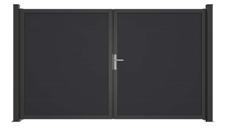 planeo Gardence Simply Guard - Porta in PVC - DIN destra a 2 ante grigio antracite con telaio in alluminio antracite | DB703 300 x 180 cm