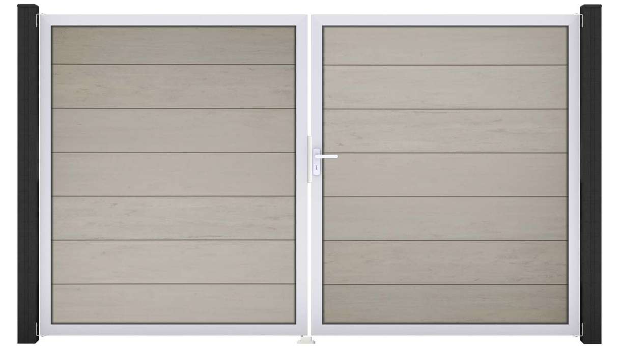 planeo Gardence Strong XL - Cancello BPC - a due ante, bicolore sabbia con telaio in alluminio
