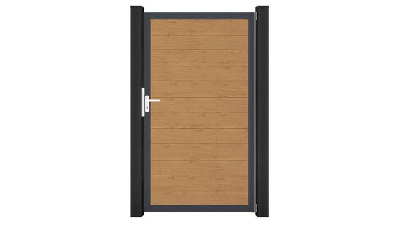 planeo Gardence Simply Small - Cancello universale in PVC, finitura rovere naturale, con telaio in alluminio, 100 x 180 cm