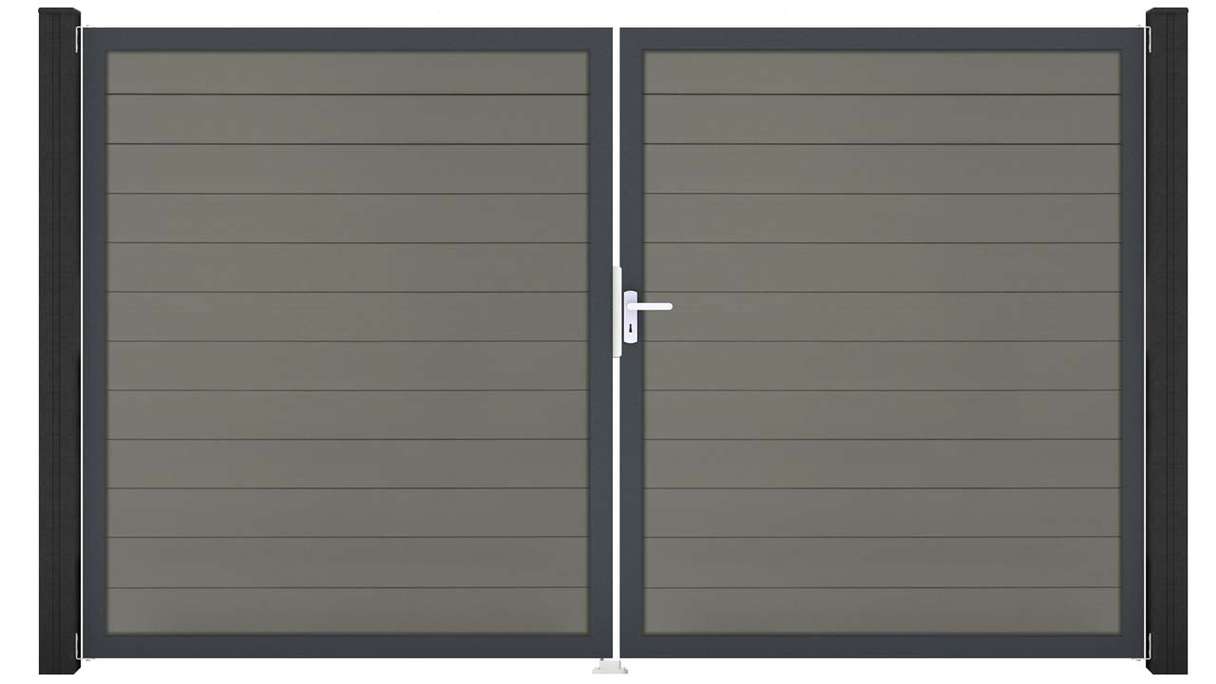 planeo Gardence Strong - Cancello BPC - a due ante, grigio con telaio in alluminio