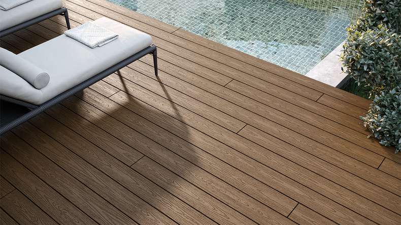 planeo CoEXWood WPC set completo di tavole massicce 3,6m (28,58m²) - finitura sabbia/caramello