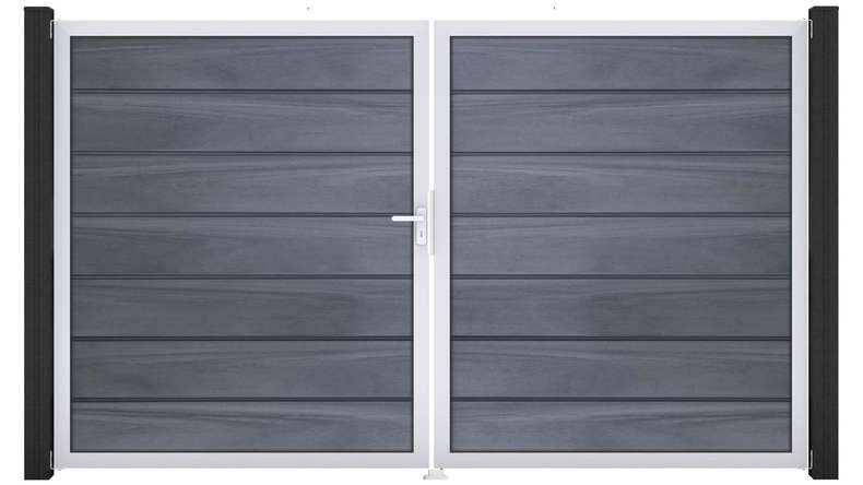 planeo Gardence Deluxe - Cancello BPC - a 2 ante, grigio pietra, co-ex con telaio in alluminio