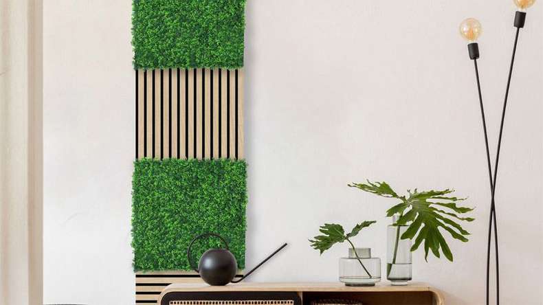 pannello acustico planeo - MixWall Leaf Mood Mixed Green Design Grass 52 x 52 cm | pianta artificiale (PLMW-00121A)