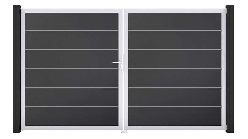 planeo Gardence Simply Premium - Porta in PVC - DIN sinistra 2 ante antracite con telaio in alluminio argento | EV1 300 x 180 cm