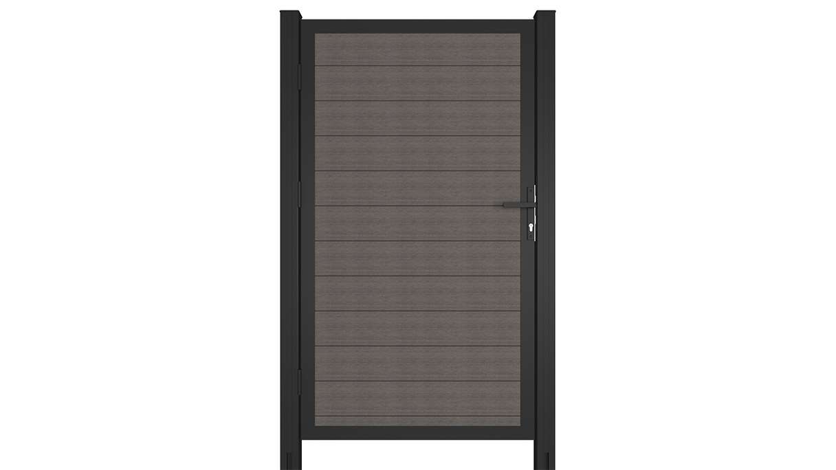 planeo INFINITY - Porta universale in WPC CoEx grigio scuro con telaio in alluminio antracite 100 x 180 cm