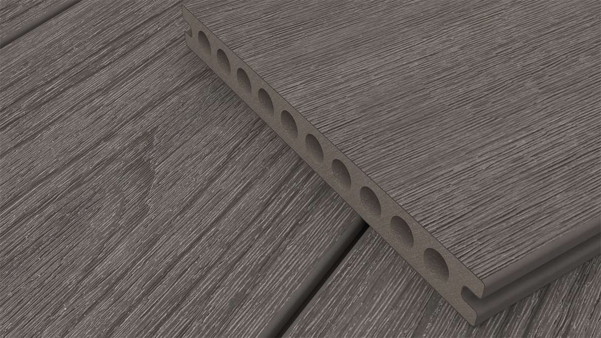 planeo MAXLine Nature - Pannello per decking XL rivestito in WPC CoEx a camera cava - grigio scuro 3m strutturato/liscio spazzolato