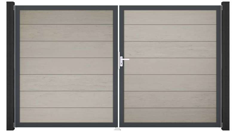 planeo Gardence Strong XL - Cancello BPC - a due ante, bicolore sabbia con telaio in alluminio